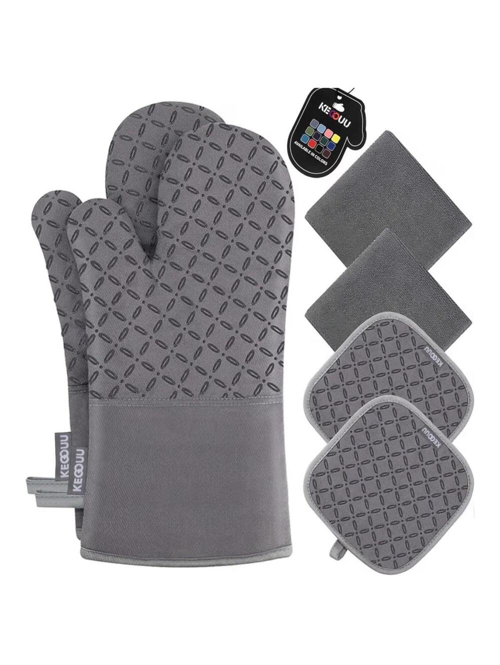 R-869 KEGOUU Oven Mitts and Pot Holders 6pcs Set, Kitchen Oven Glove High Heat